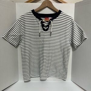 Vintage 90's/y2k Liz Claiborne Navy and White Nautical Preppy Top